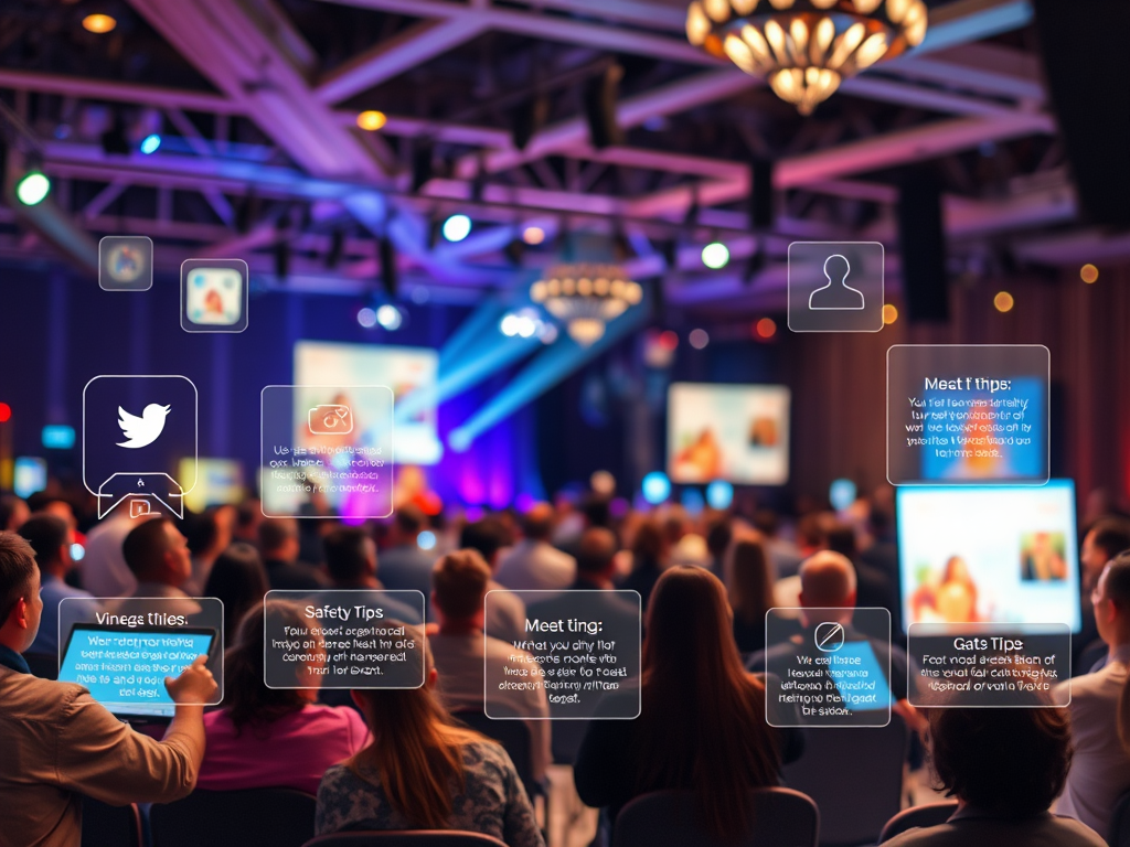 Redes sociales con fondo de un evento